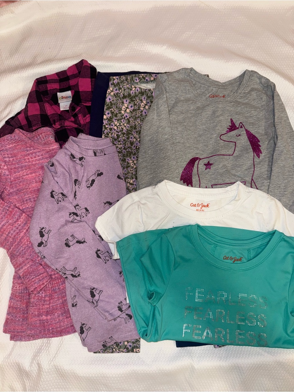 Cat & Jack Girls 4T Clothing Lot - Leggings, Tops, Unicorns, Plaid Button-up